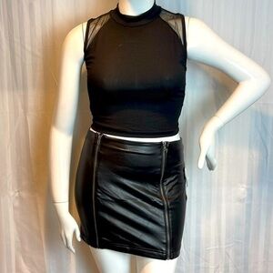 Tinseltown‎ Faux Leather Skirt  Black Double Zippers Size Large RefY62